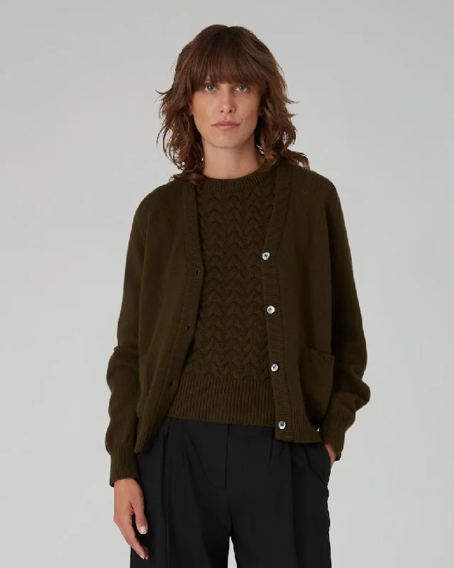 cropped women cardigan to pair with high - waisted jeansThe CARDIGAN - Moss