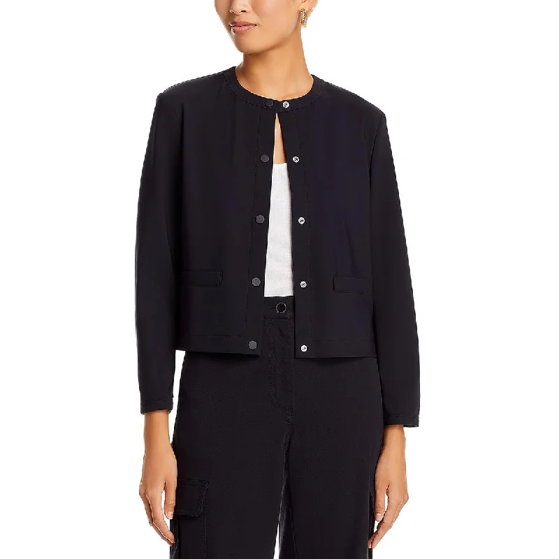 Women's Notched Lapel Blazers in Beige for a Timeless OutfitTheory Womens Cropped Collarless Double-Breasted Blazer