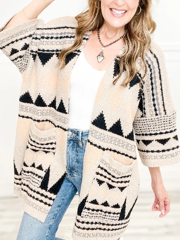 floral print women cardigan for a feminine touchTribal Pattern Luxury Soft Cardigan with Pockets