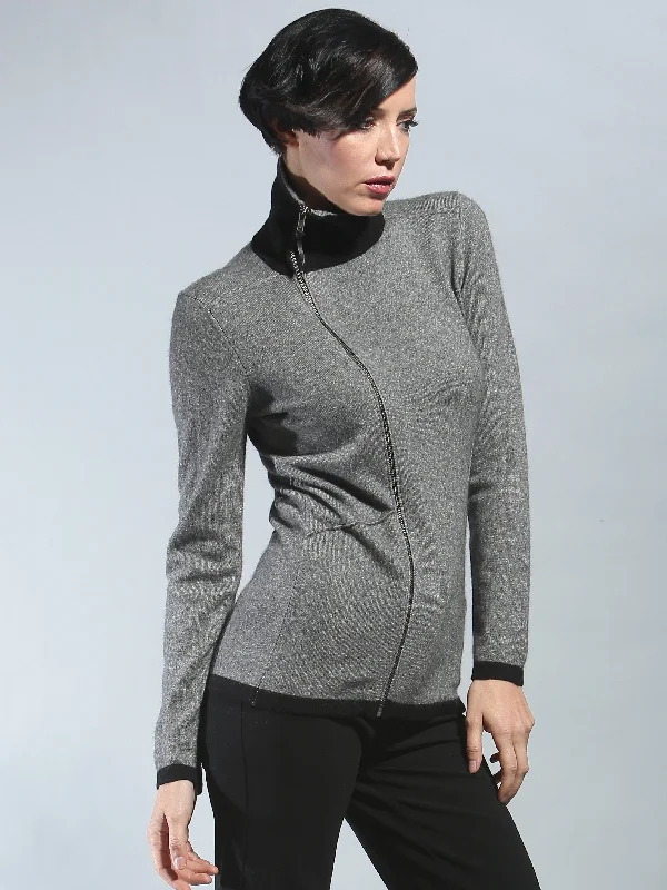 lightweight women cardigan for spring and fallTurtleneck Asymmetrical Zip Cardigan