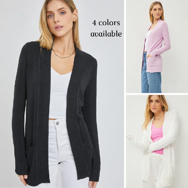 long length women cardigan with side slitsClassic Pocket Cardigan