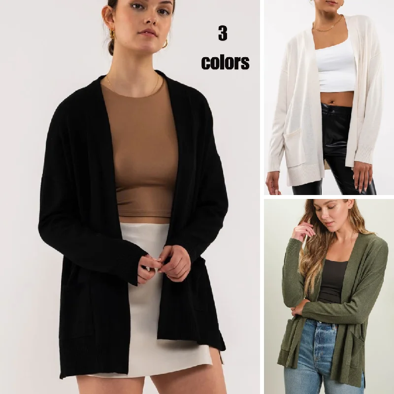 v neck women cardigan to elongate the necklineSide Slit Pocket Cardigan