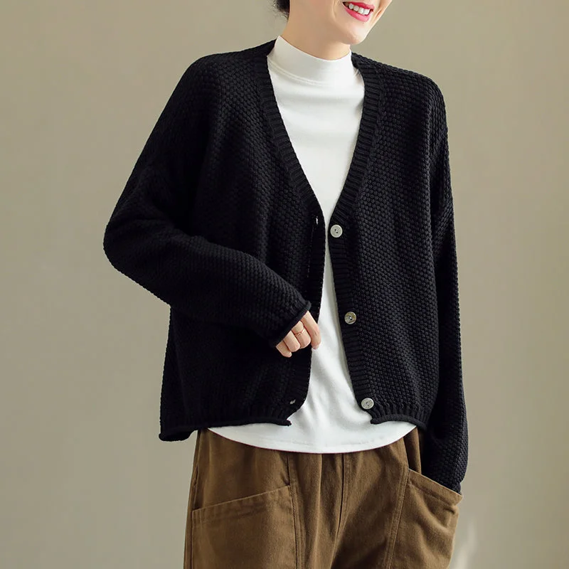 long length women cardigan with side slitsWomen Autumn Solid V-Neck Cotton Knitted Cardigan