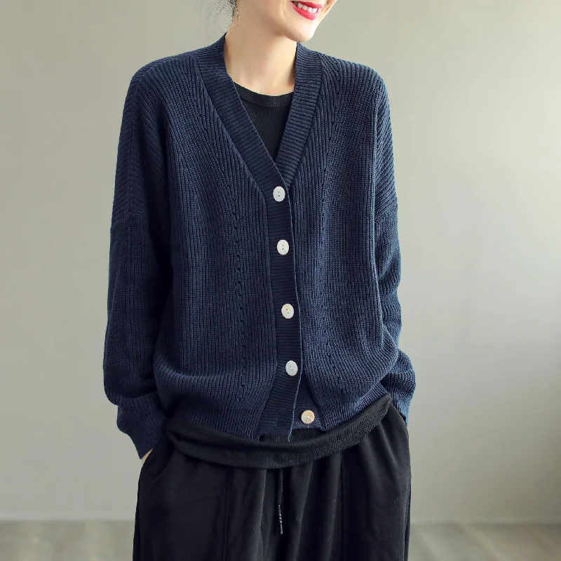 v neck women cardigan to elongate the necklineWomen Casual Cotton Knitted Solid V-Neck Cardigan