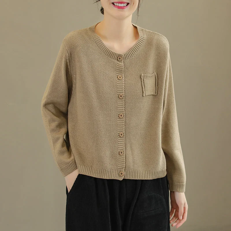 color block women cardigan with bold huesWomen Retro Cotton Knitted Casual Solid Cardigan