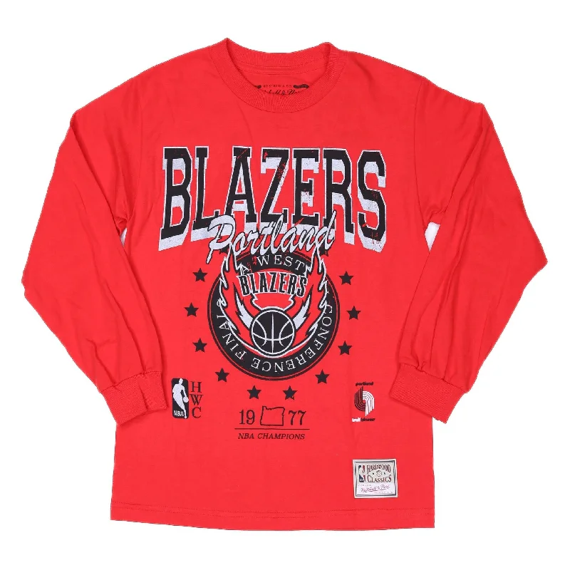 Plus Size Women's Ruffled Blazers in Pink for a Girly and Fashionable LookTrail Blazers Mitchell & Ness Women's Red Oversized Long Sleeved Tee