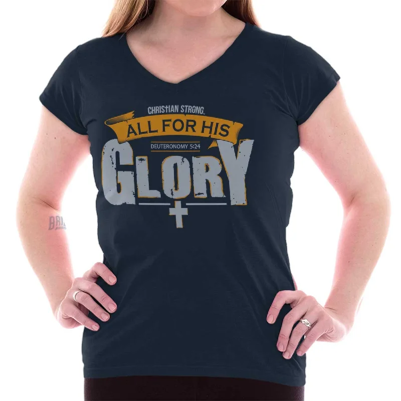 Embroidered Women T Shirt with Intricate DetailsAll for His Glory Junior Fit V-Neck T-Shirt