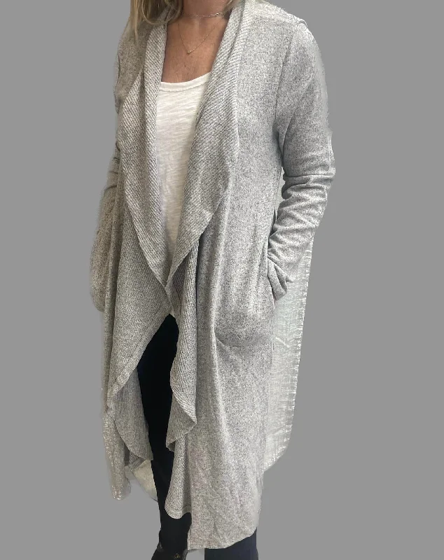 Mock Neck Women's Angora Blend Sweater Dresses in Solid ColorsAuden Super Soft Long Drape Cardigan In Grey Onyx