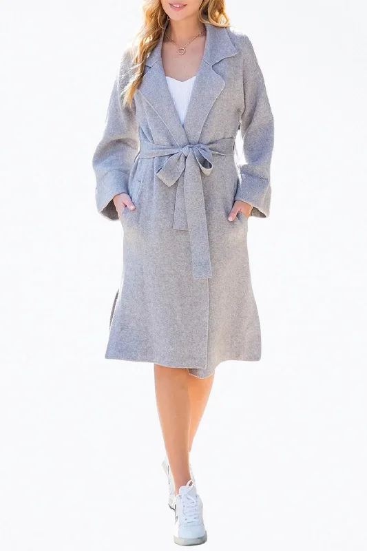 Belted Women's Cotton Blend Sweater Dresses for a Casual LookBelted Knit Cardigan In Heather Grey