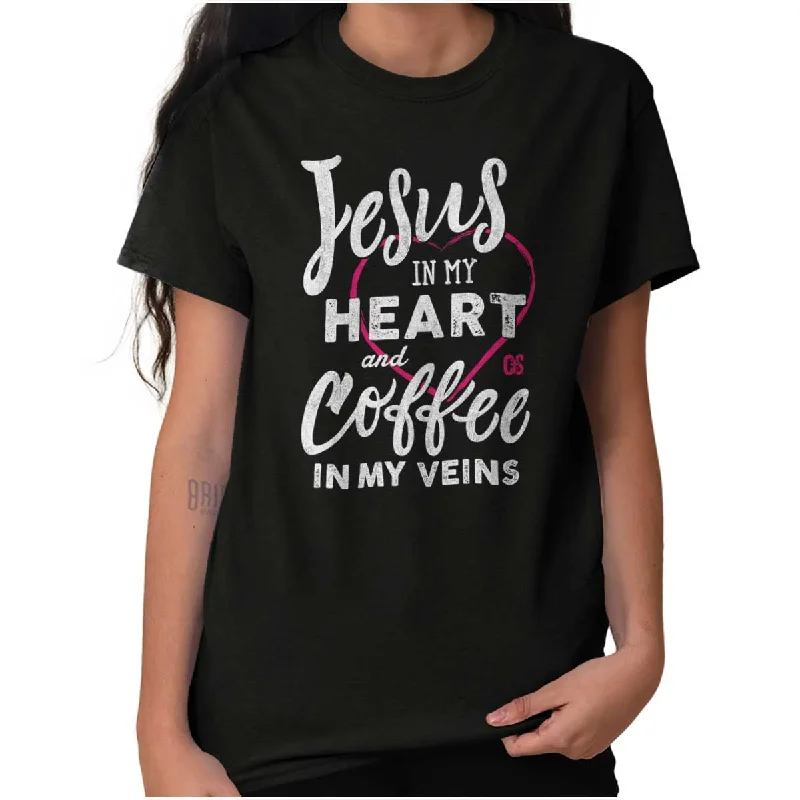 Distressed Women T Shirt with a Laid - Back AestheticCoffee Veins T Shirt