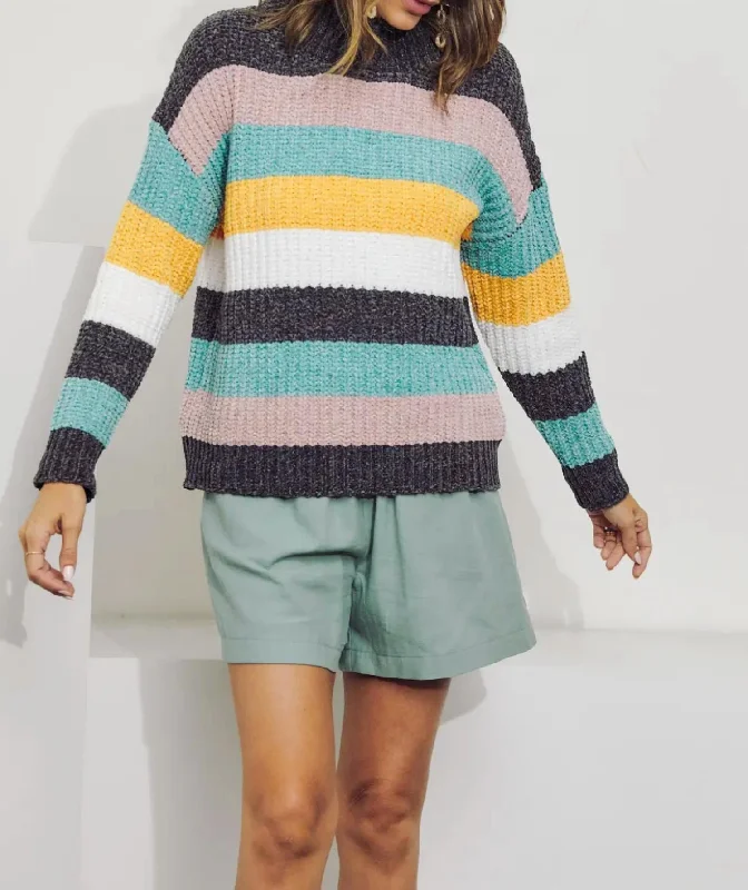 A - Line Women's Merino Wool Sweater Dresses in Classic StylesColorblock Panel Knit Sweater In Rainbow Combo