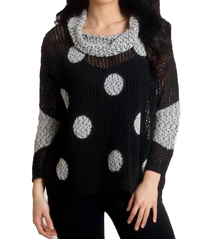 Plus Size Women's Fit - and - Flare Sweater Dresses with Ruffled HemCrochet Dot Cowl In Black/frost