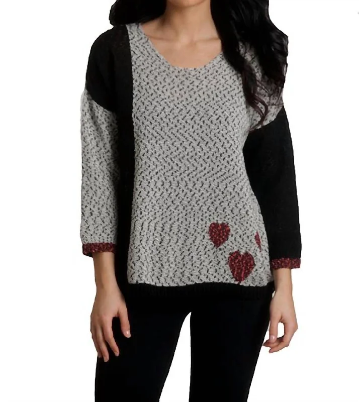 Plus Size Women's Long Sleeve Cable Knit Sweater DressesCrochet Heart Top In Frost Multi