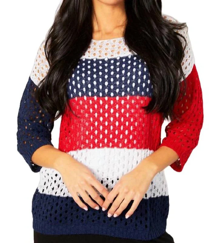 Plus Size Women's Open - Front Cardigan Style Sweater DressesCrochet Striped Crew In Multi