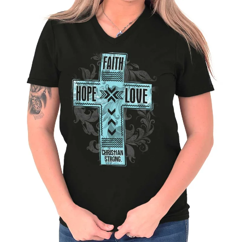 Tie - Dye Women T Shirt with a Bohemian VibeFaith Hope Love V-Neck T-Shirt