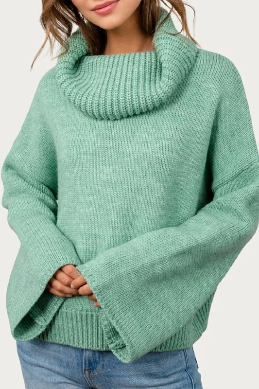 Plus Size Women's Long Sleeve Cable Knit Sweater DressesFresh Sage Oversized Sweater In Green