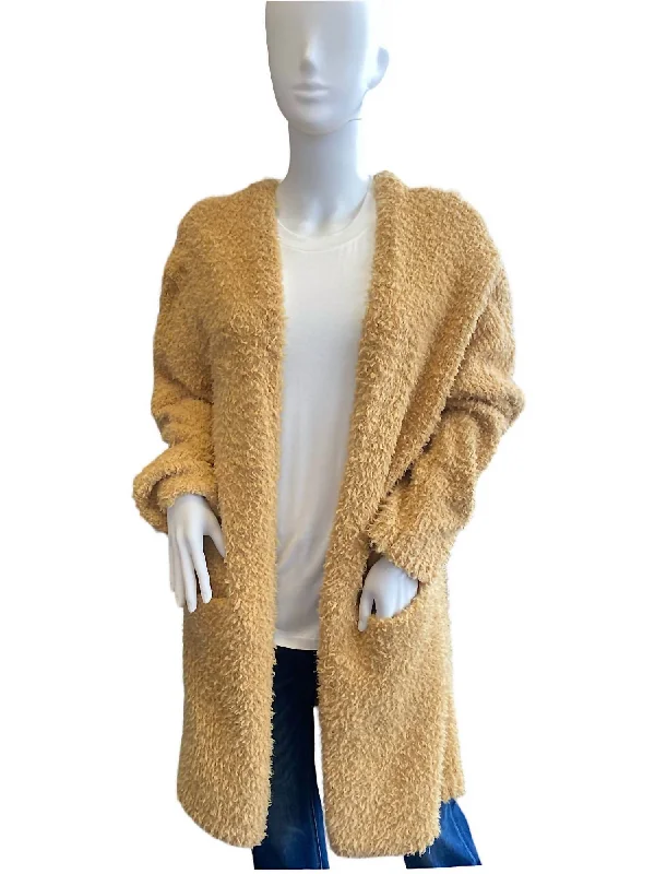 Belted Women's Cotton Blend Sweater Dresses for a Casual LookFuzzy Midi Cardigan In Mustard