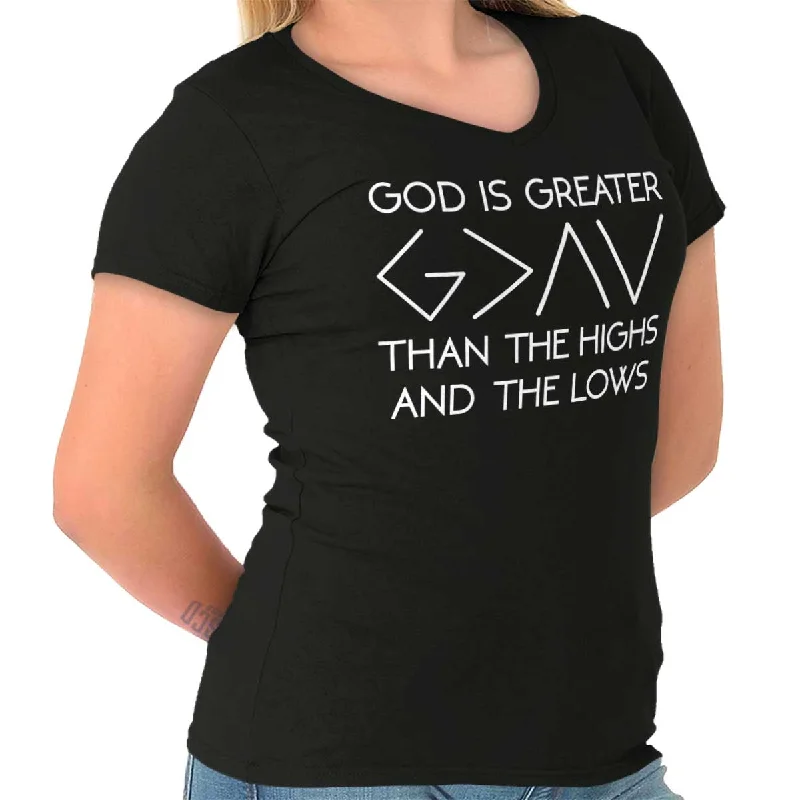 Ringer T Shirt Women with Retro - Inspired StripesGod is Greater Junior Fit V-Neck T-Shirt