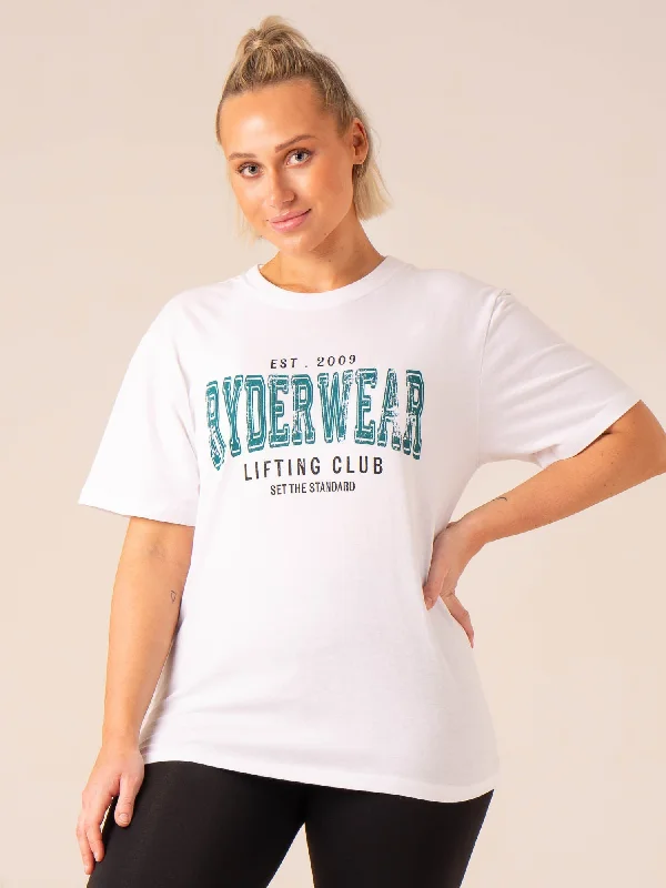 Distressed Women T Shirt with a Laid - Back AestheticGrit Oversized T-Shirt - White