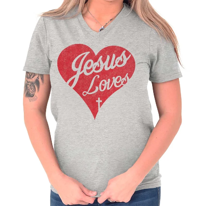 Long Sleeve Women T Shirt for Cooler WeatherJesus Loves V-Neck T-Shirt