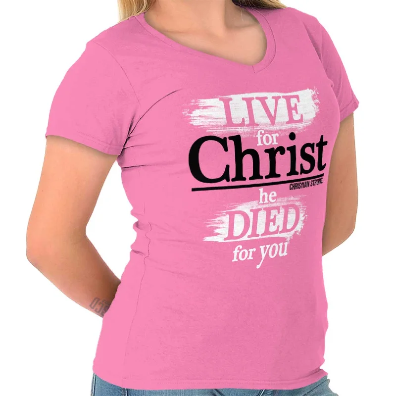 Striped Women T Shirt in a Classic PatternLive for Christ Junior Fit V-Neck T-Shirt