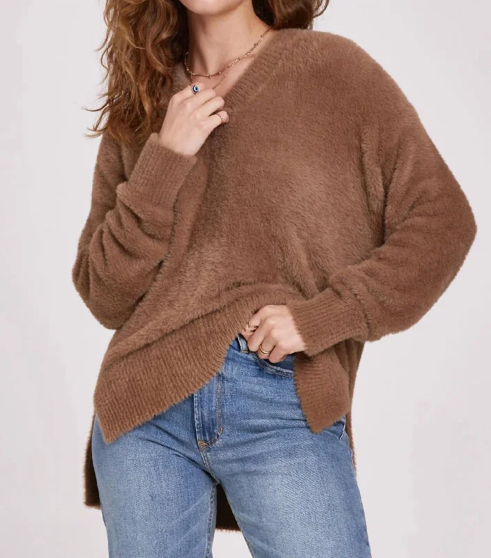 Empire Waist Women's Alpaca Wool Sweater Dresses in Earthy TonesMargarita Walnut V-Neck Sweater By Another Love In Brown