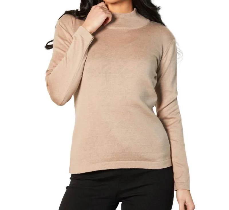 Empire Waist Women's Alpaca Wool Sweater Dresses in Earthy TonesMock Neck Long Sleeve Top In Sand