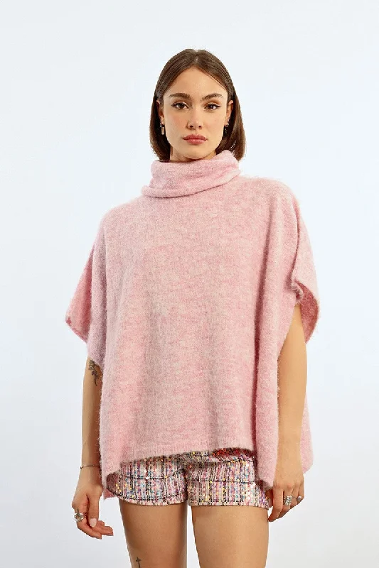 Women's Longline Boyfriend - Style Sweater in Gray for a Relaxed and Casual OutfitLili Sidonio Light Pink Multi Poncho