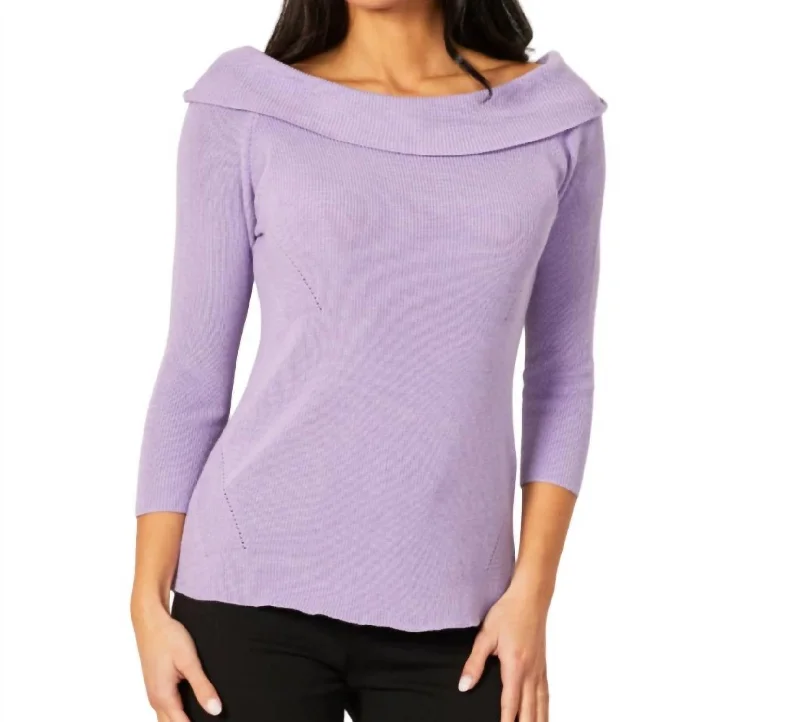 Plus Size Women's Open - Front Cardigan Style Sweater DressesOff The Shoulder Ribbed Detail Top In Lilac