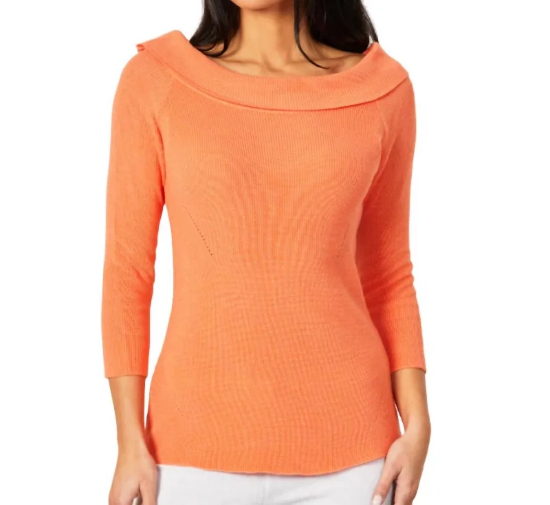 Wrap - Style Women's Lambswool Sweater Dresses in Elegant ShadesOff The Shoulder Ribbed Detail Top In Melon