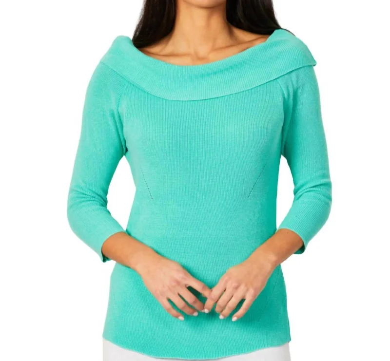 Mock Neck Women's Angora Blend Sweater Dresses in Solid ColorsOff The Shoulder Ribbed Detail Top In Mint