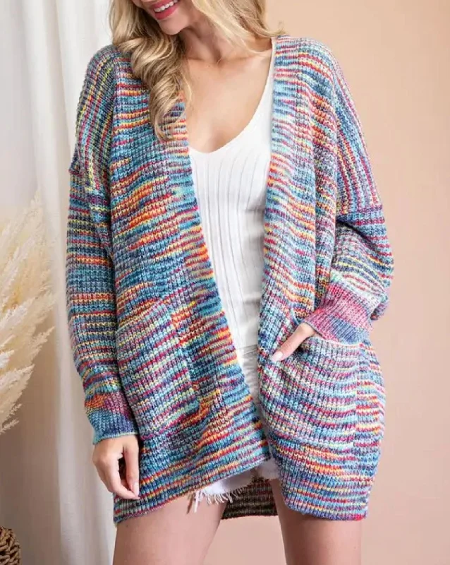 Plus Size Women's Open - Front Cardigan Style Sweater DressesOpen-Front Knit Cardigan In Rainbow