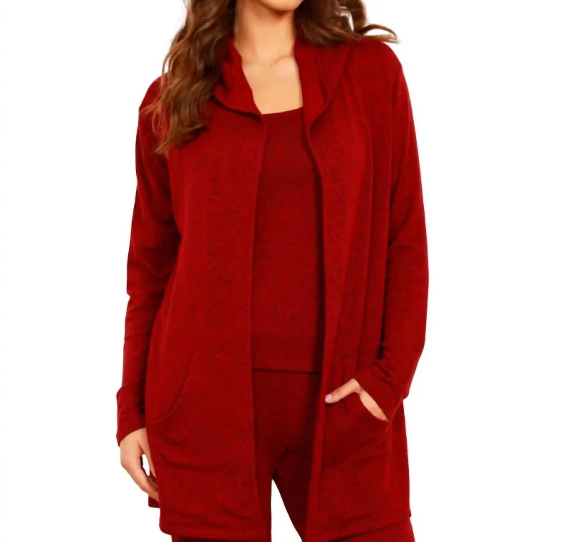 Mini - Length Women's Chunky Knit Sweater Dresses in Bold HuesOpen Hoodie Duster In Wine