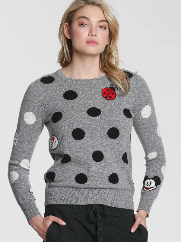 Plus Size Women's Zip - Up Fleece - Lined Sweater in Black for Extra Warmth in Cold WeatherPolka Dot Mix - Grey