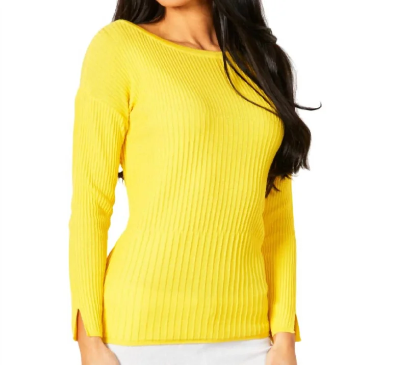 Plus Size Women's Fit - and - Flare Sweater Dresses with Ruffled HemRibbed Crew Neck Top In Lemon