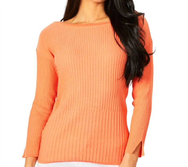 Empire Waist Women's Alpaca Wool Sweater Dresses in Earthy TonesRibbed Crew Neck Top In Melon