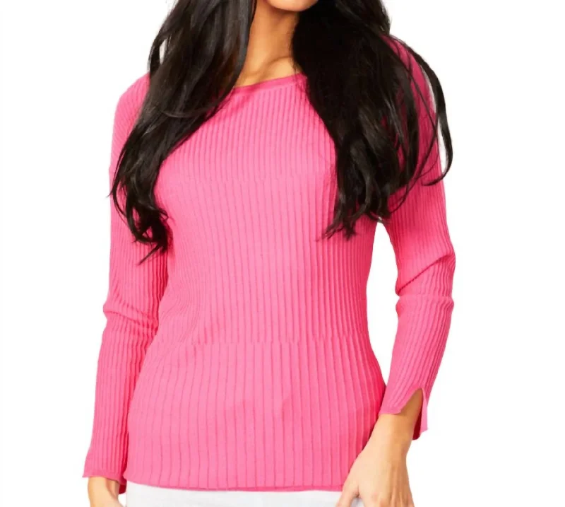 A - Line Women's Merino Wool Sweater Dresses in Classic StylesRibbed Crew Neck Top In Petal