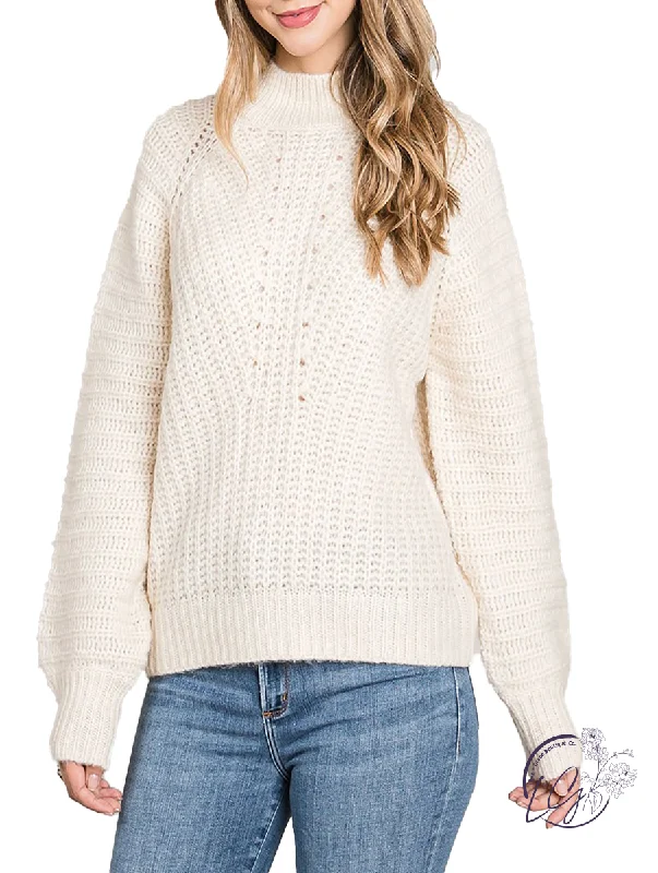 Plus Size Women's Fringe - Trimmed Sweater in Beige for a Boho - Inspired StyleRight Formation Mock Neck Sweater