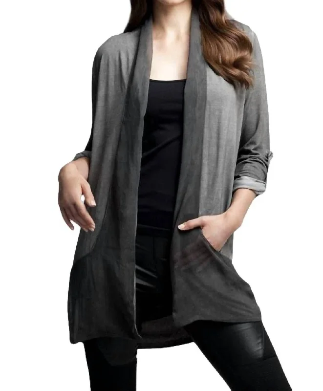 Knee - Length Women's Wool Blend Sweater Dresses in Neutral ColorsSlash Back Cardigan In Charcoal