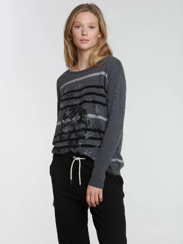 Women's Fair Isle Patterned Wool Sweater in Multicolor for a Traditional Holiday VibeStarlet Stripe Crew - Charcoal