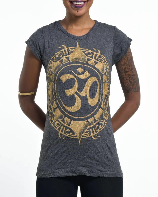 Graphic Print Women T Shirt for a Trendy StatementWomens Infinitee Om T-Shirt in Gold on Black