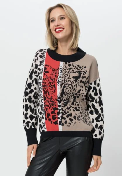 Women's Sheer Lace - Trimmed Sweater in Cream for a Delicate and Elegant AppearanceTuzzi Animal Print Fearless Attitude Jumper