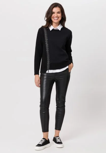 Women's Longline Boyfriend - Style Sweater in Gray for a Relaxed and Casual OutfitTuzzi Black Zip Like Sweater