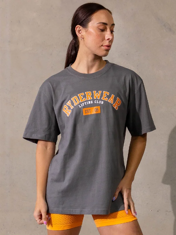 Sleeveless Women T Shirt for Summer ComfortVarsity Oversized T-Shirt - Charcoal