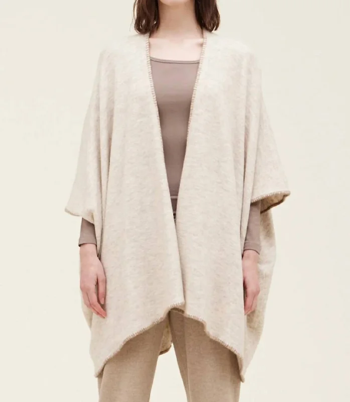 Short Sleeve Women's Cashmere Sweater Dresses in Pastel HuesWhipstitch Poncho Cardigan In Natural