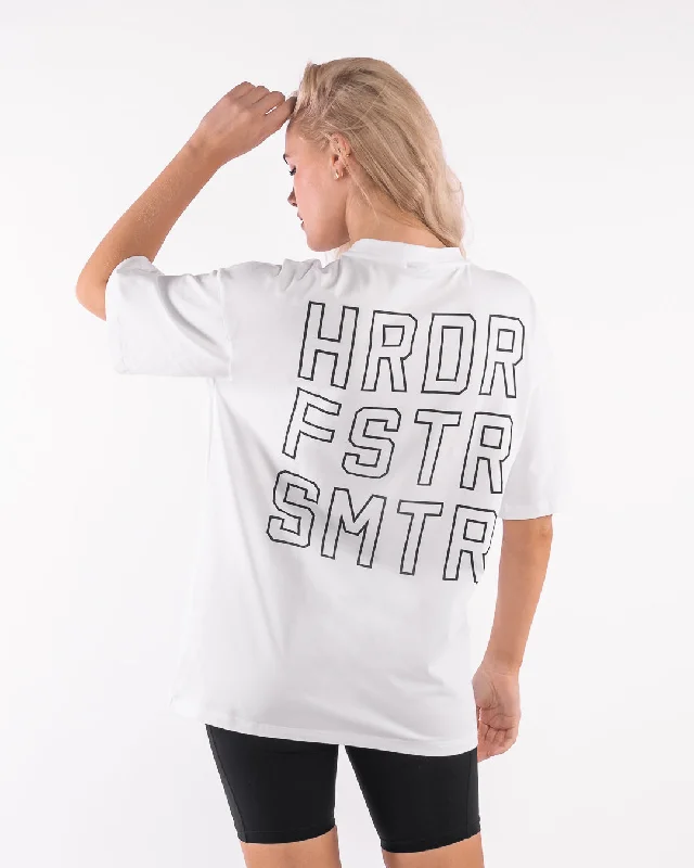 Ringer T Shirt Women with Retro - Inspired StripesHRDR FSTR SMTR Oversized T-Shirt - White