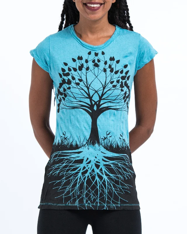 Tie - Dye Women T Shirt with a Bohemian VibeWomens Tree of Life T-Shirt in Turquoise