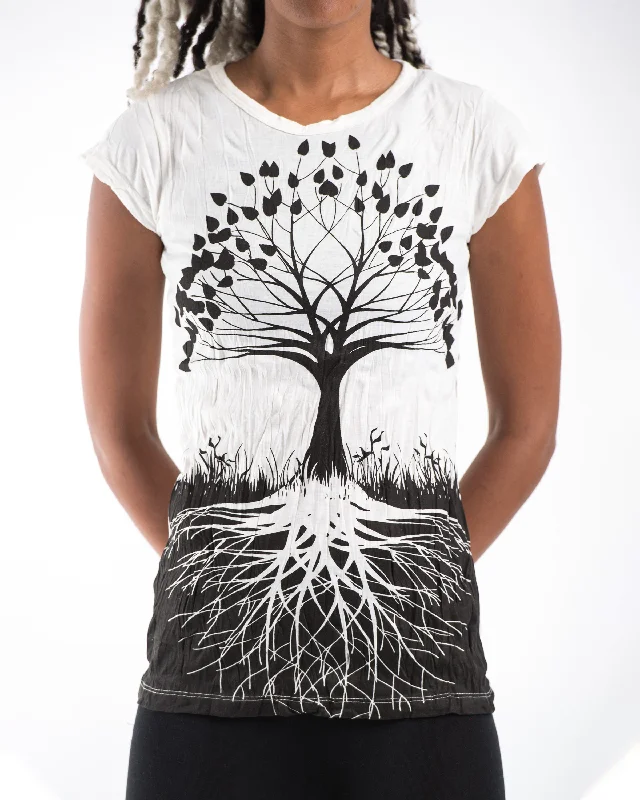 Crop Top Women T Shirt to Pair with High - Waisted BottomsWomens Tree of Life T-Shirt in White