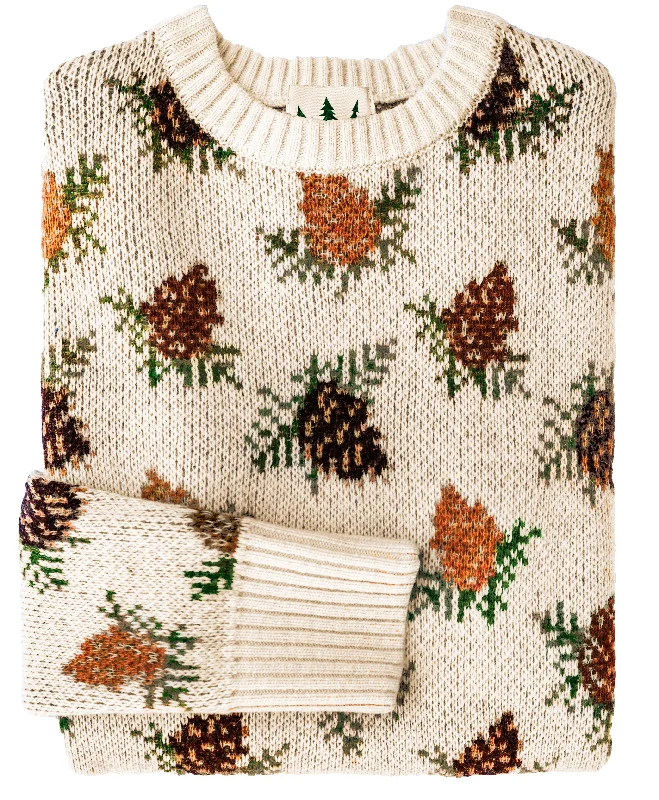 Plus Size Women's Fringe - Trimmed Sweater in Beige for a Boho - Inspired StyleWoodland Pine Sweater- Cream