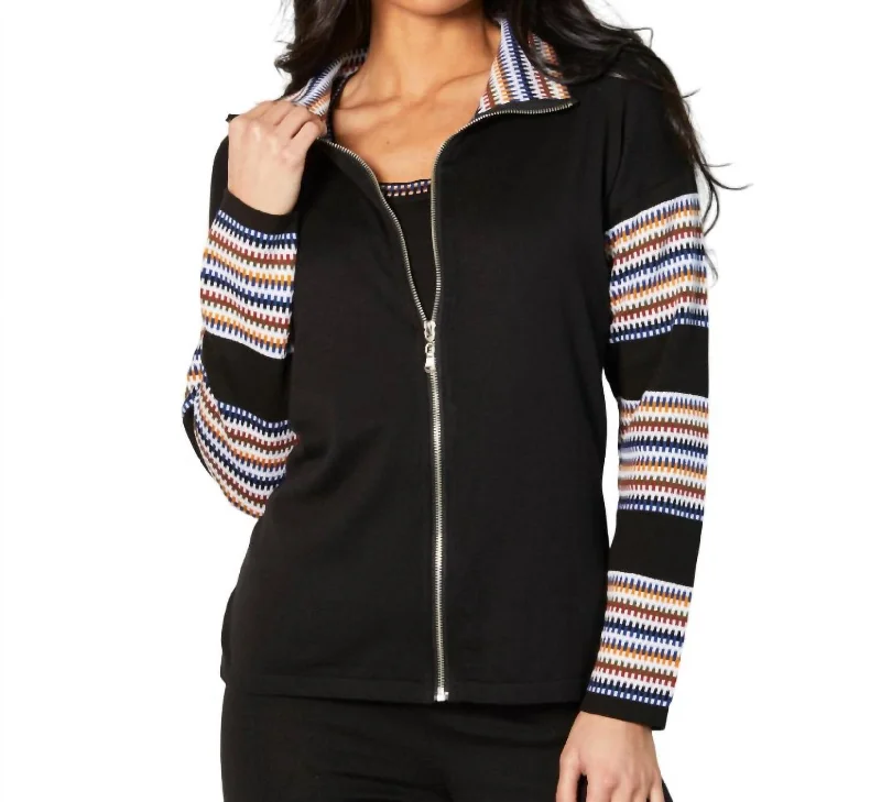 A - Line Women's Merino Wool Sweater Dresses in Classic StylesZip Collar Jacket In Black/multi